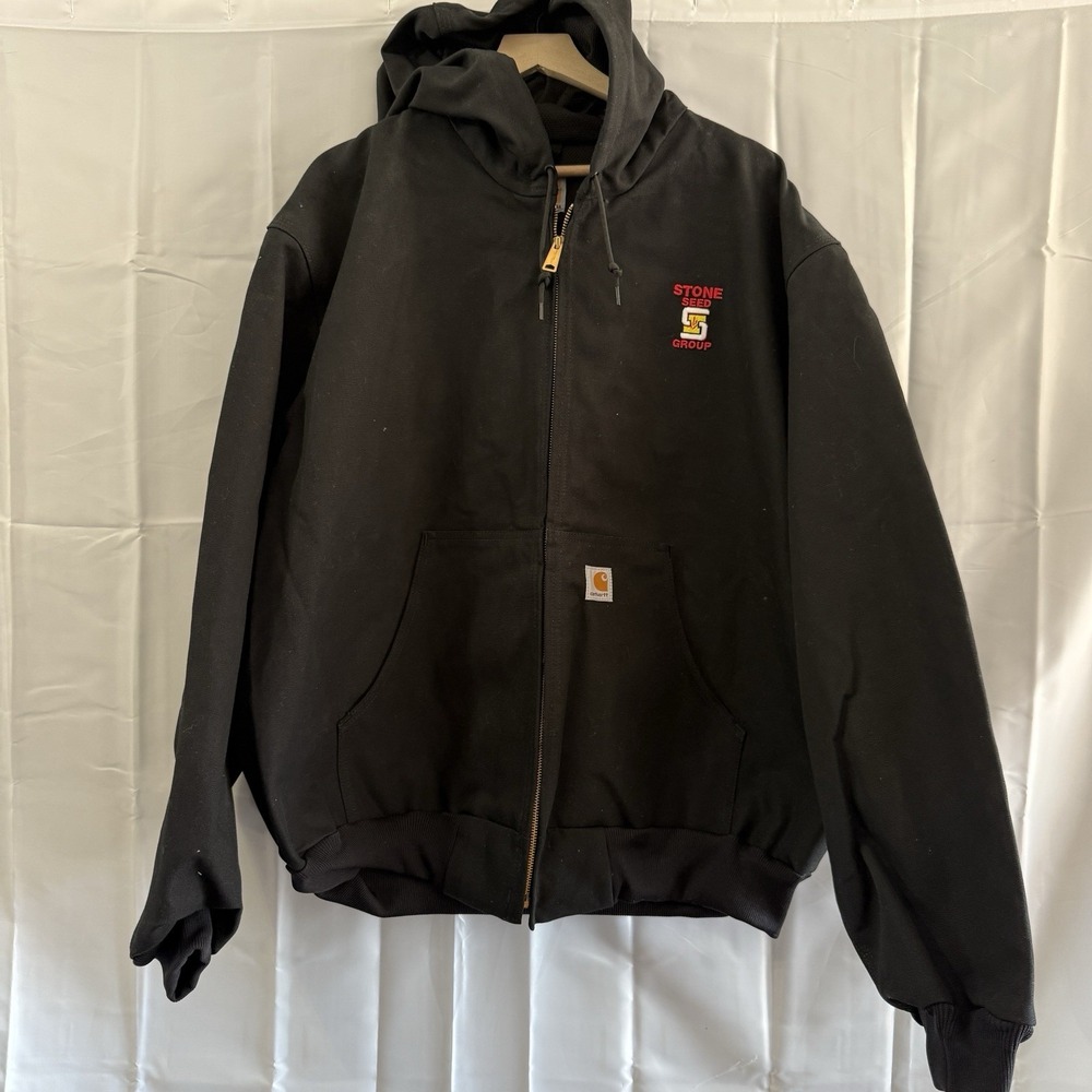 Carhartt J131 Mens Hooded Work Jacket Size 2XL Black‎ Stone Seed Farmer Ag Chore